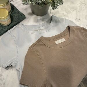 EVERLANE Ribbed Organic Cotton Neutral Tees S